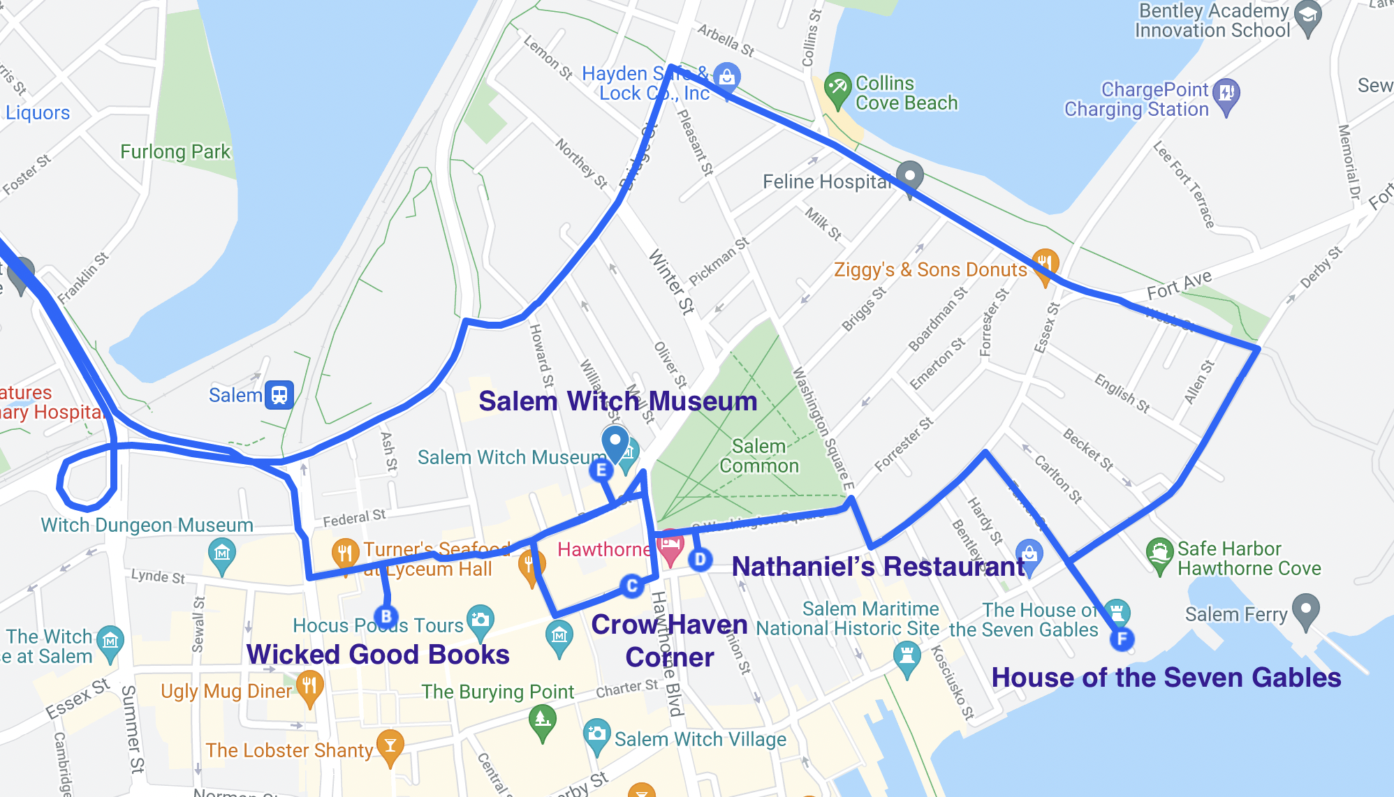 road trip map of literary spots in salem massachusetts