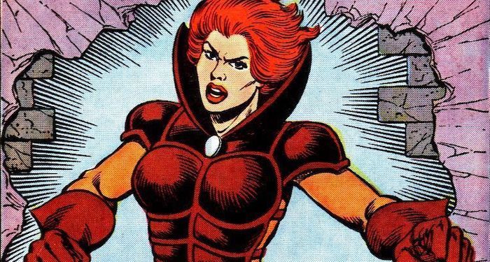 a cropped panel of Man-Killer, showing her posing angrily as if yelling