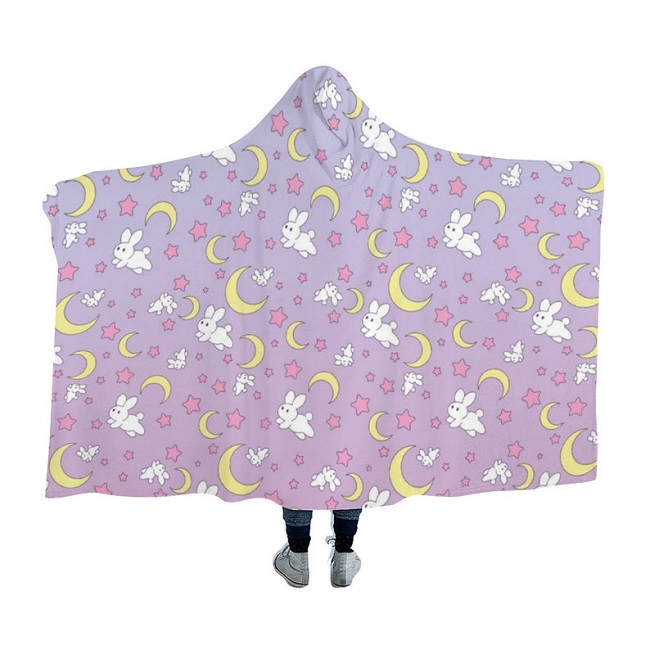 Usagi Pattern Fleece Hooded Blanket