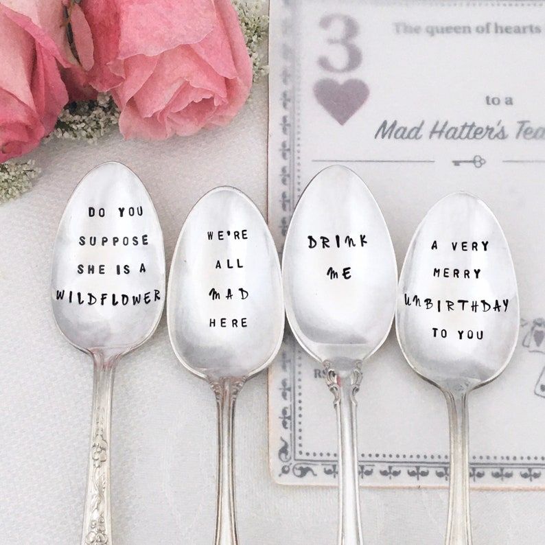 alice in wonderland stamped teaspoons