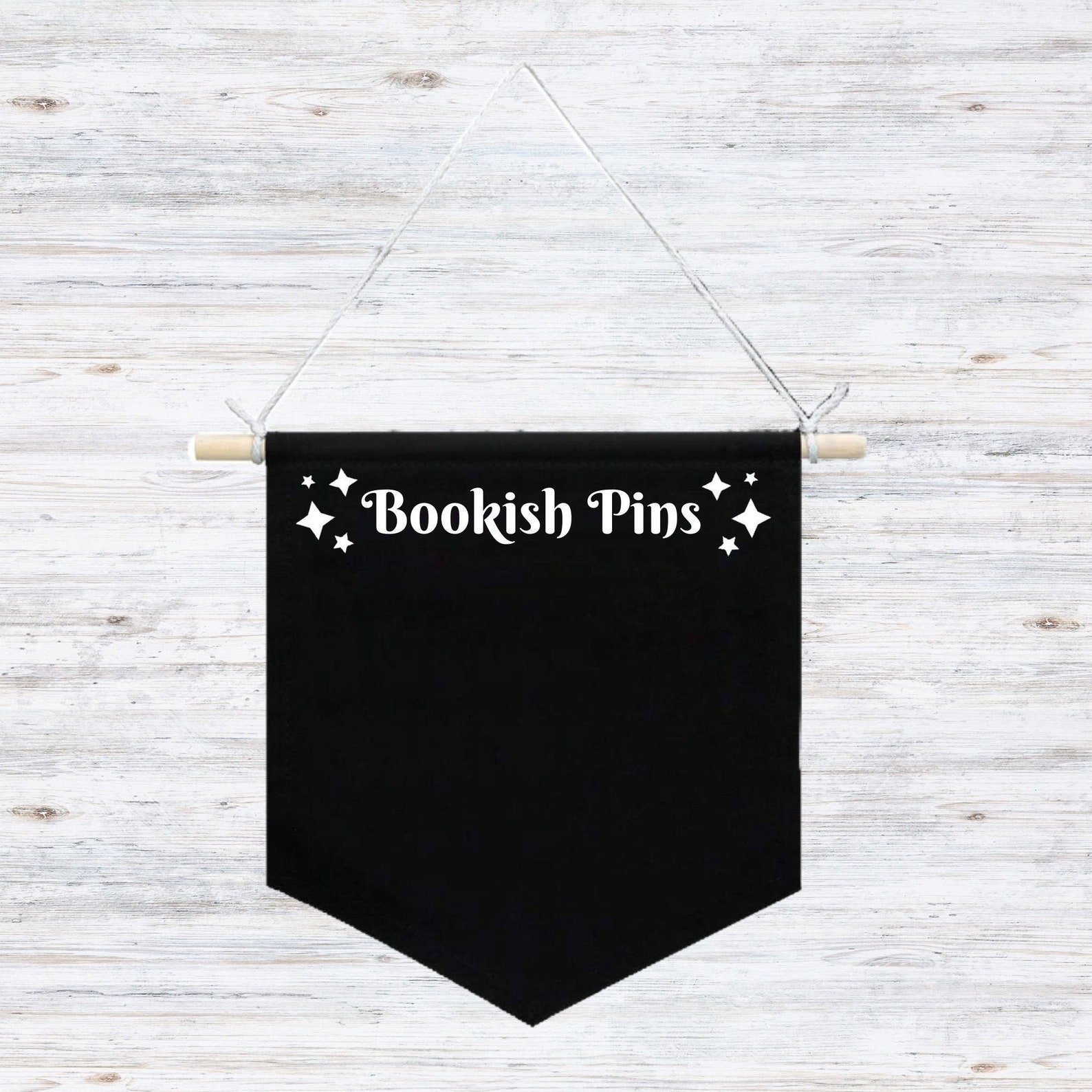 A small black banner that proclaims "Bookish pins"