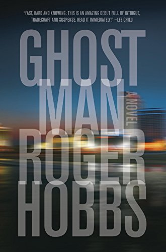 cover of ghostman by roger hobbs, faint gray font over a city skyline at night