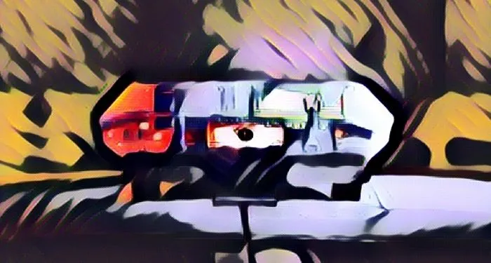 image of police lights made to look like a painting