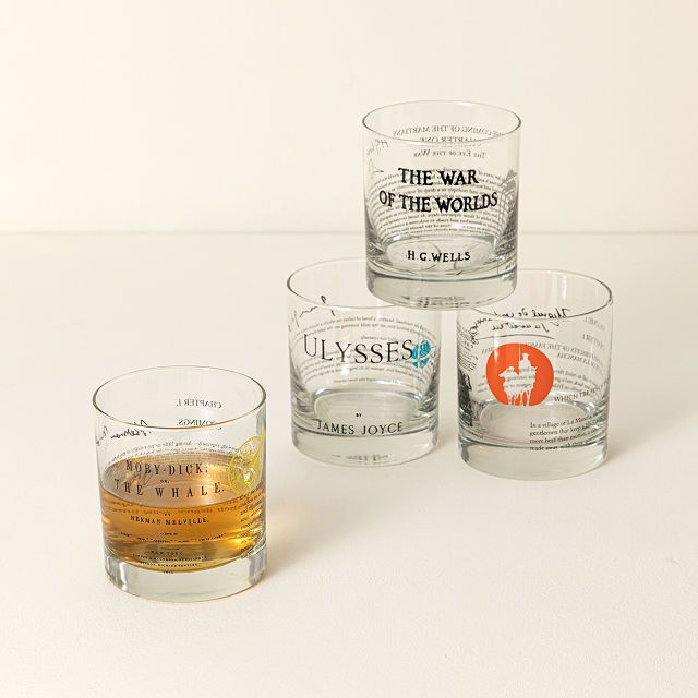 Set of four literary glasses.