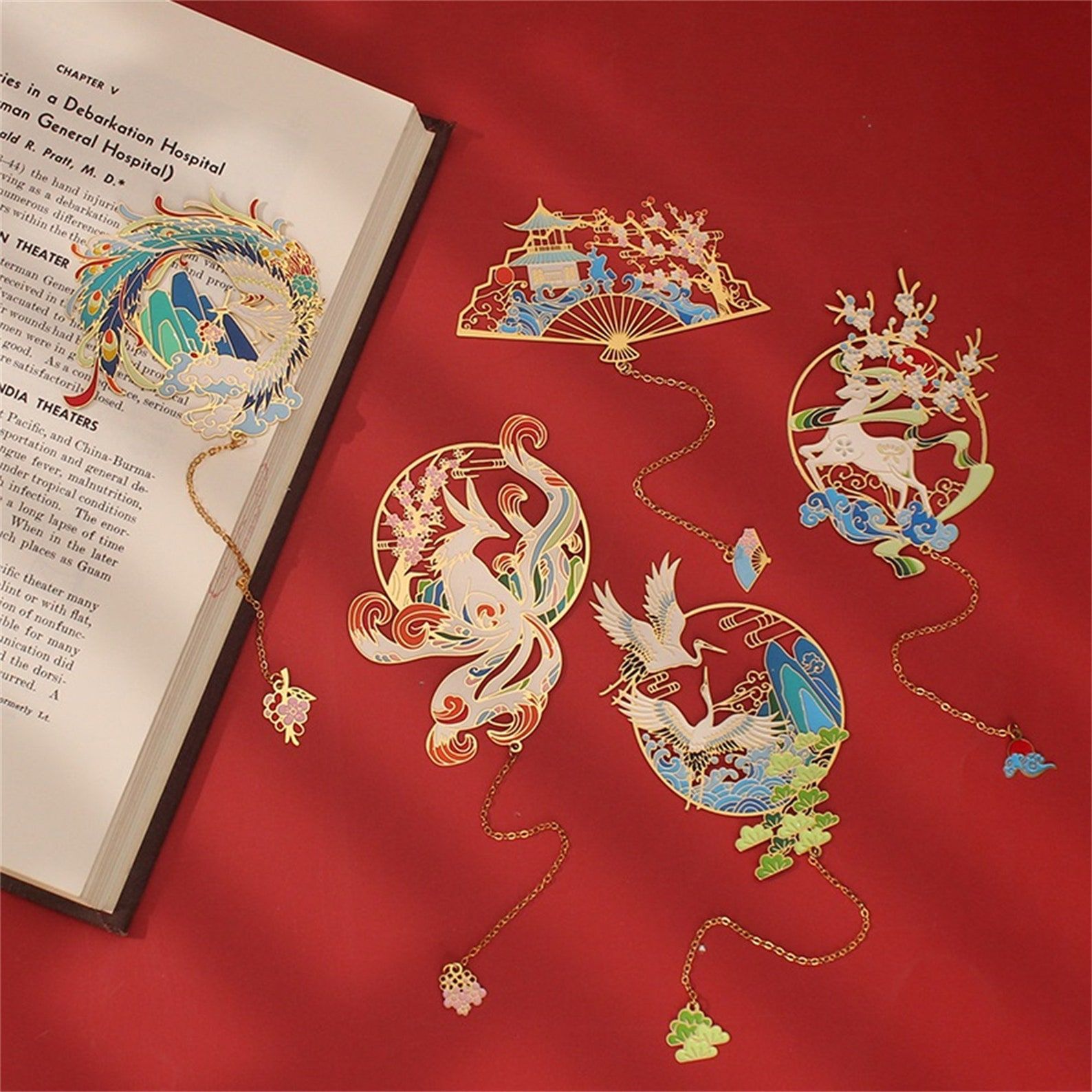 Chinese-inspired colorful metal bookmarks