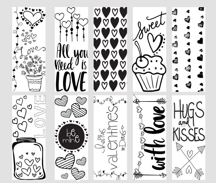 Coloring Book Valentine's Bookmarks