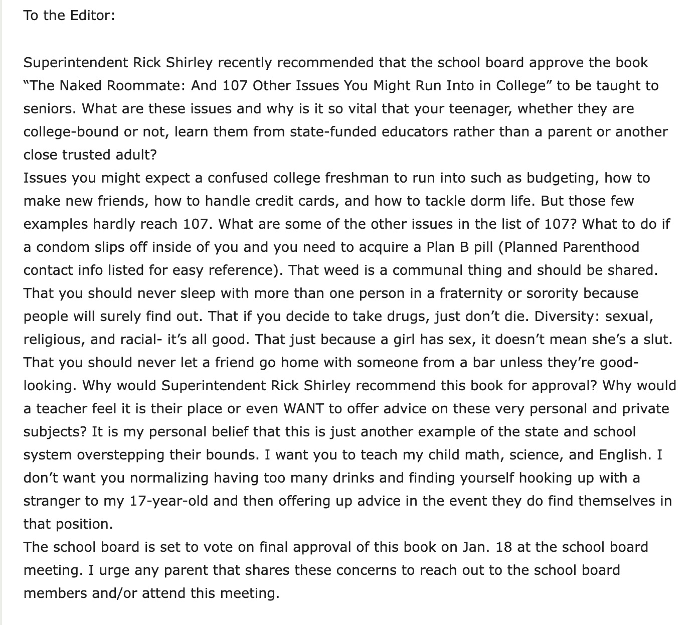 Letter to the editor about the Sumter School Board compliance agenda.