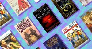 collage of ten book covers of tiles from 90s series