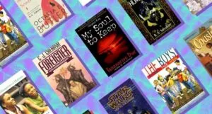 collage of ten book covers of tiles from 90s series