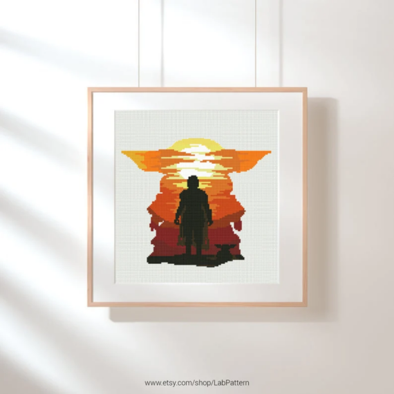 Star Wars cross stitch pattern baby yoda silhouette