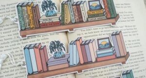 Image of a book shelf reading shelf bookmark