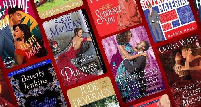 collage of eight covers of romance novels