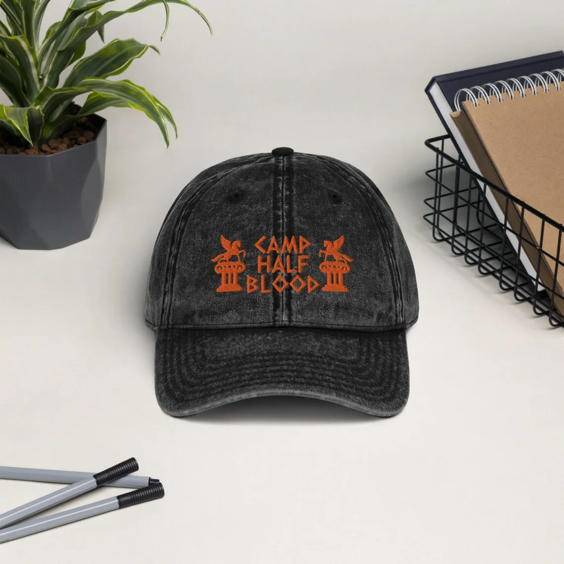 Black Denim Camp Half Blood Baseball Cap 