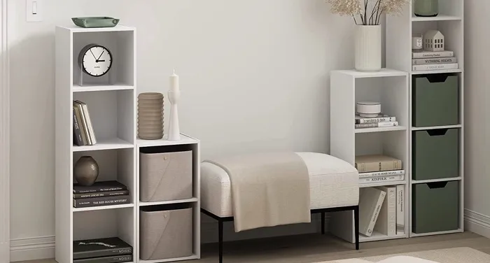 white bookshelves