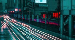 fast moving cars at night in Mandaluyong City, Metro Manila, Philippines