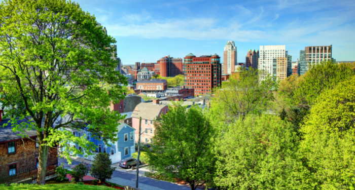 a photo of Providence, Rhode Island surrounded by trees