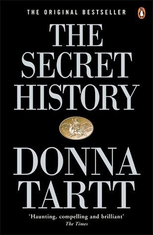 cover of cover of the secret history by donna tartt; black with white font