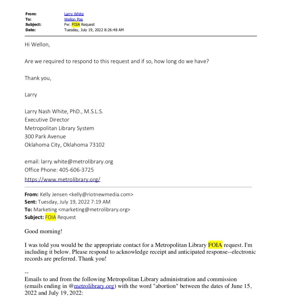 FOIA'd email screenshot. 