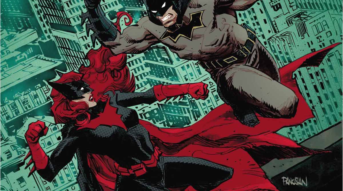 a panel showing Batwoman and Batman fighting each other