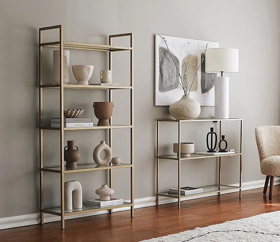 image of two glass bookshelves