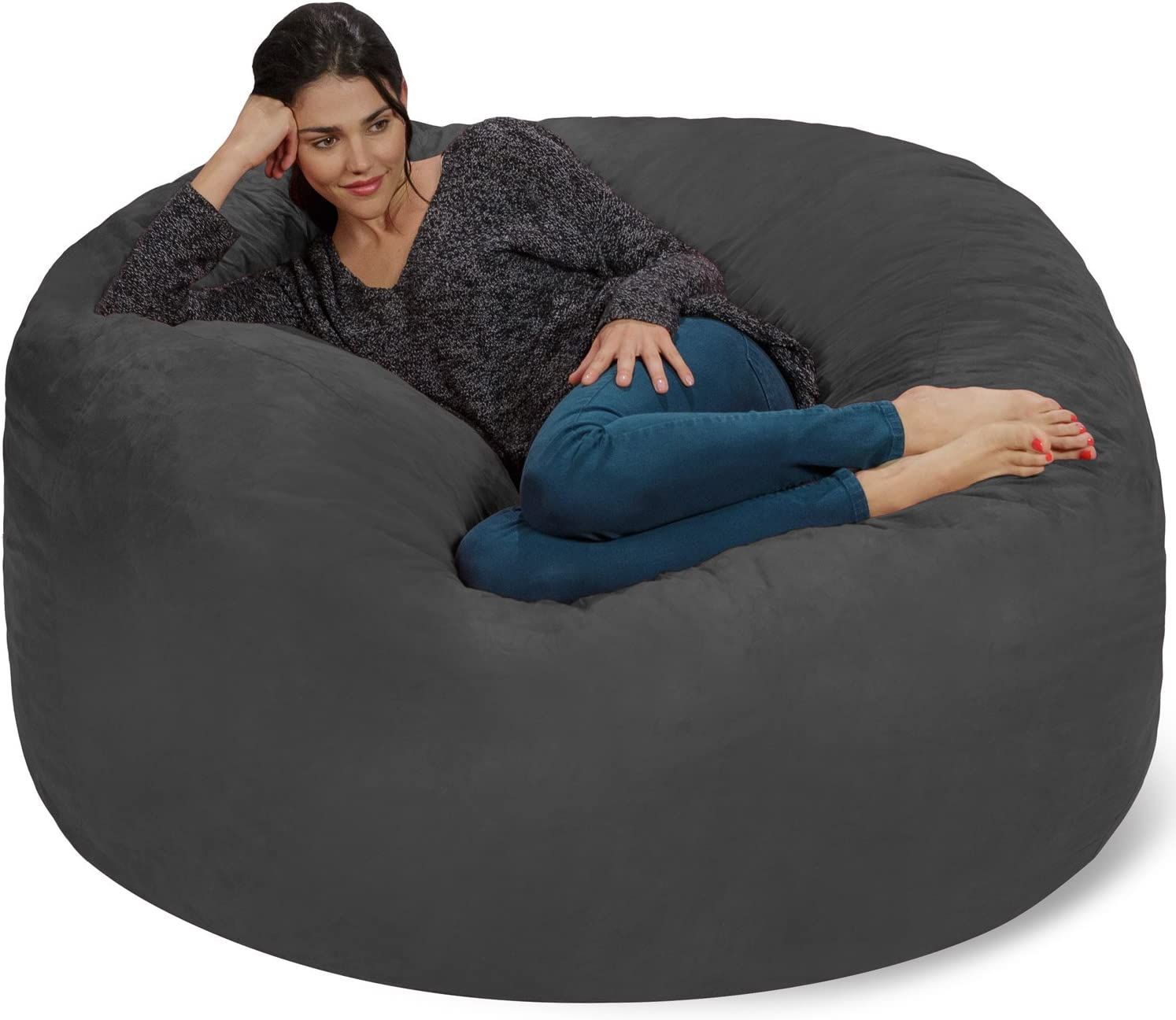 fair-skinned woman sitting on Giant 5' Memory Foam Bean Bag