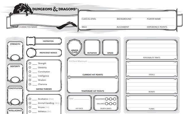 Original Standard D&D 5E Character Sheet