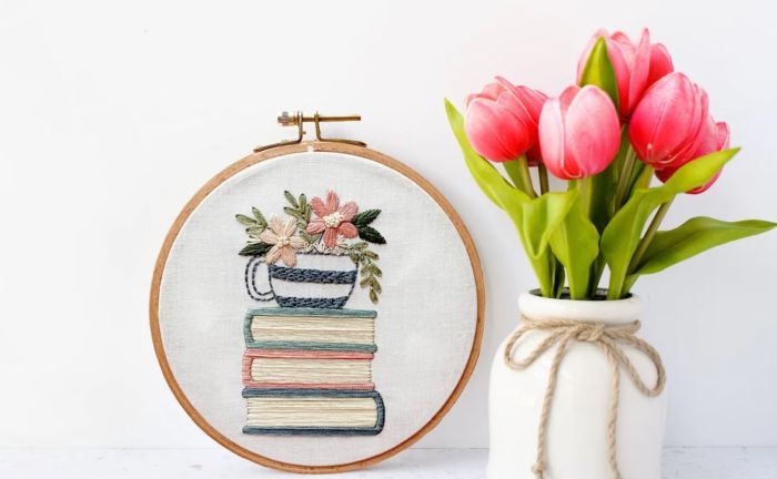 book stack embroidery kit