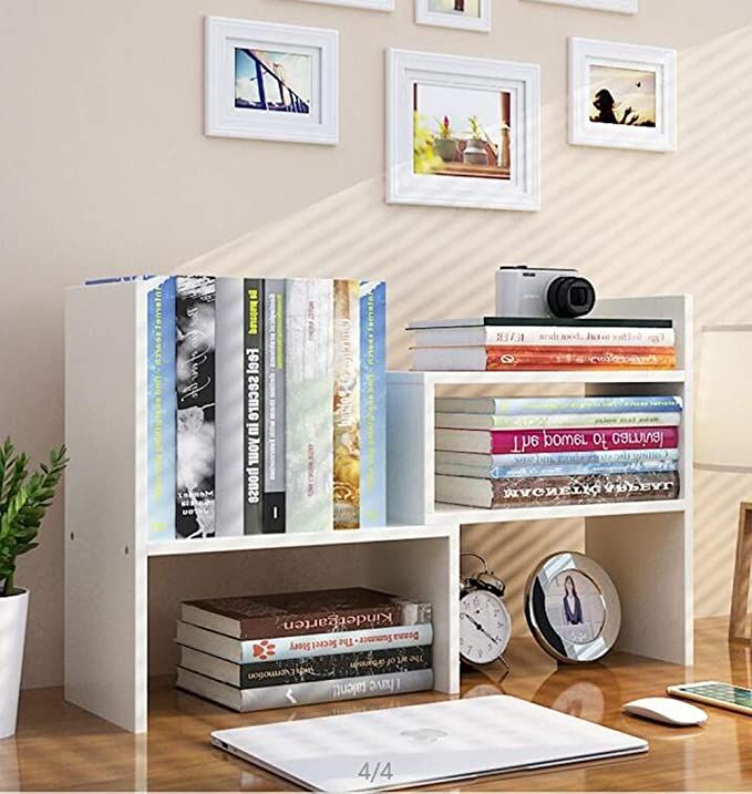 Expandable wood desktop bookshelf