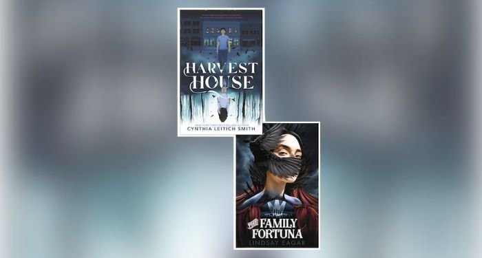 Book covers of The Family Fortuna by Lindsay Eagar and Harvest House by Cynthia Leitich Smith