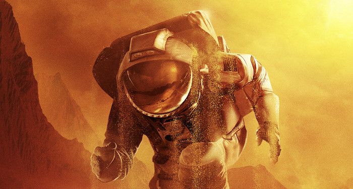 a cropped For All Mankind promotional graphic, showing someone in a spacesuit crouching down, covered in orange dust