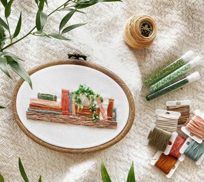 bookshelf embroidery pattern by HomebodyHandmadeCo