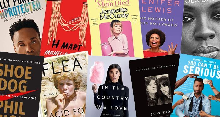 collage of 10 celebrity memoir book covers