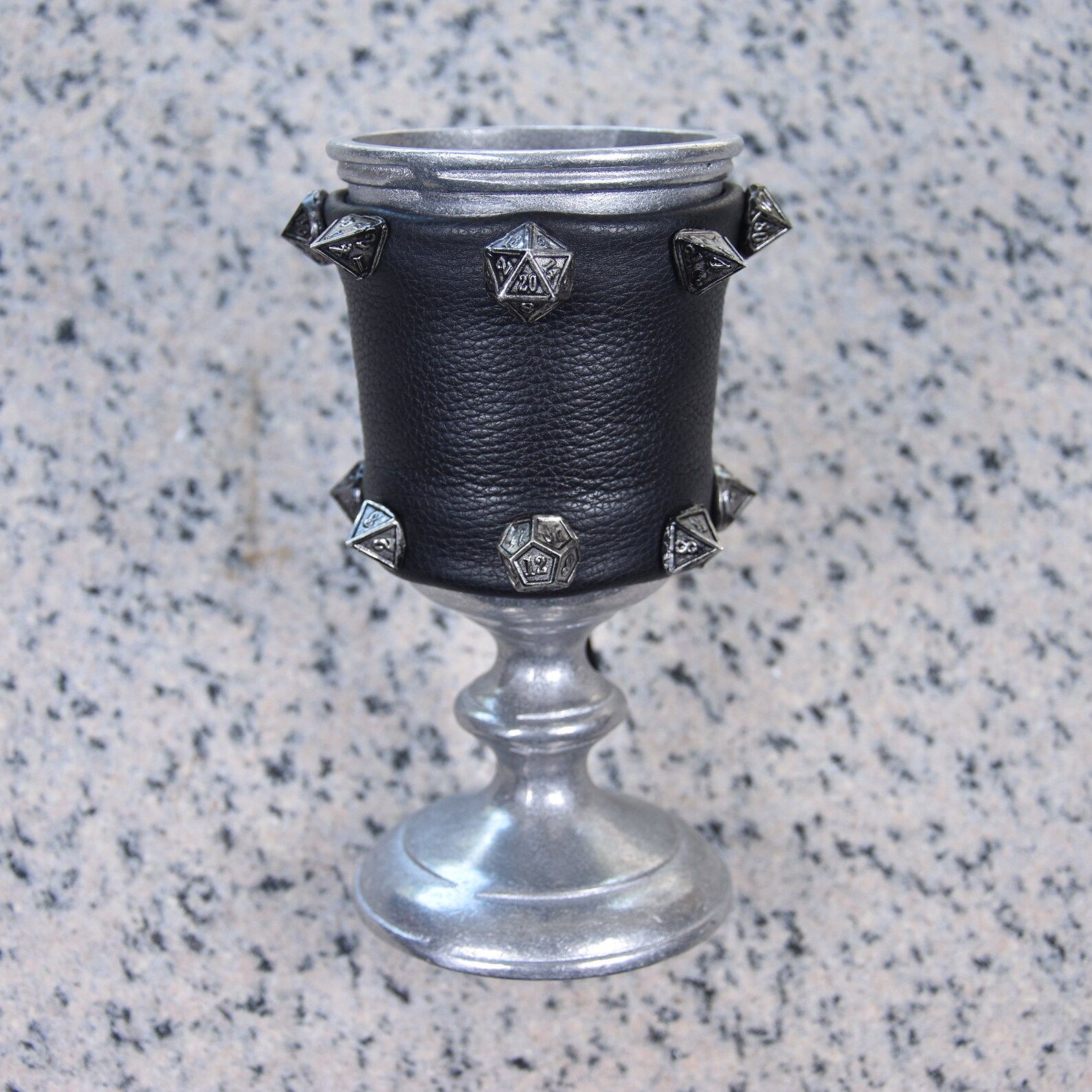 DND inspired Metal Goblet Wrapped with Leather Band