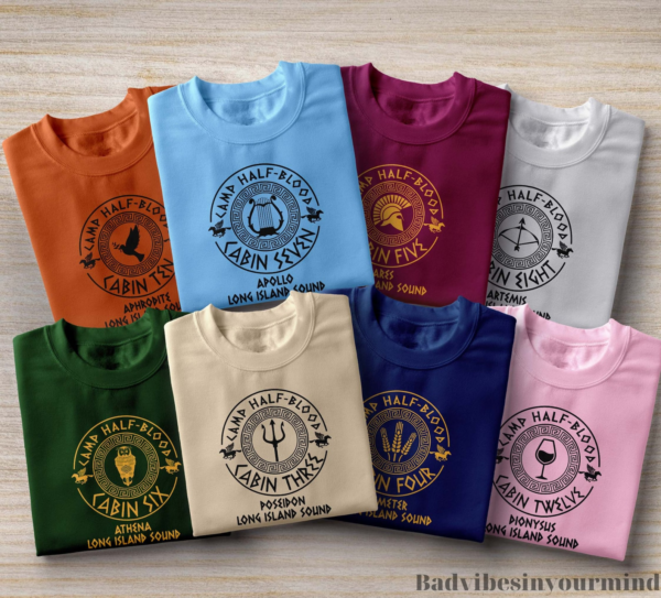 8 colorful Camp Half-Blood cabin sweatshirts