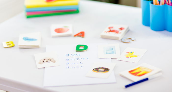 a photo of phonics flash cards