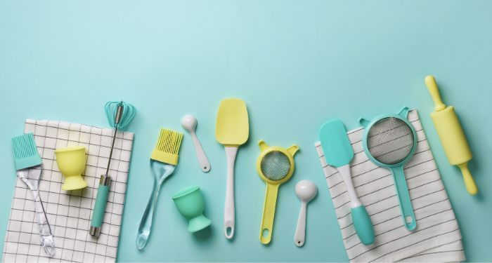 Image of basic cooking utensils in yellow and green