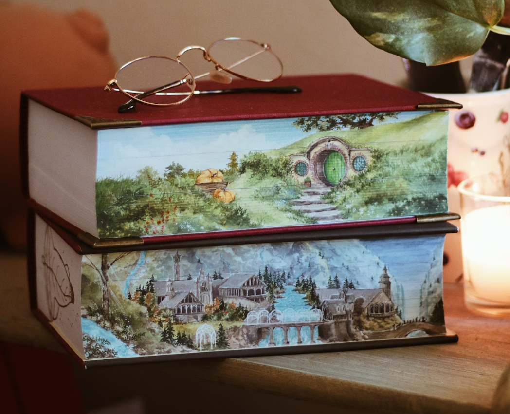 picture of hobbit hole painted book edges done by Micolanne