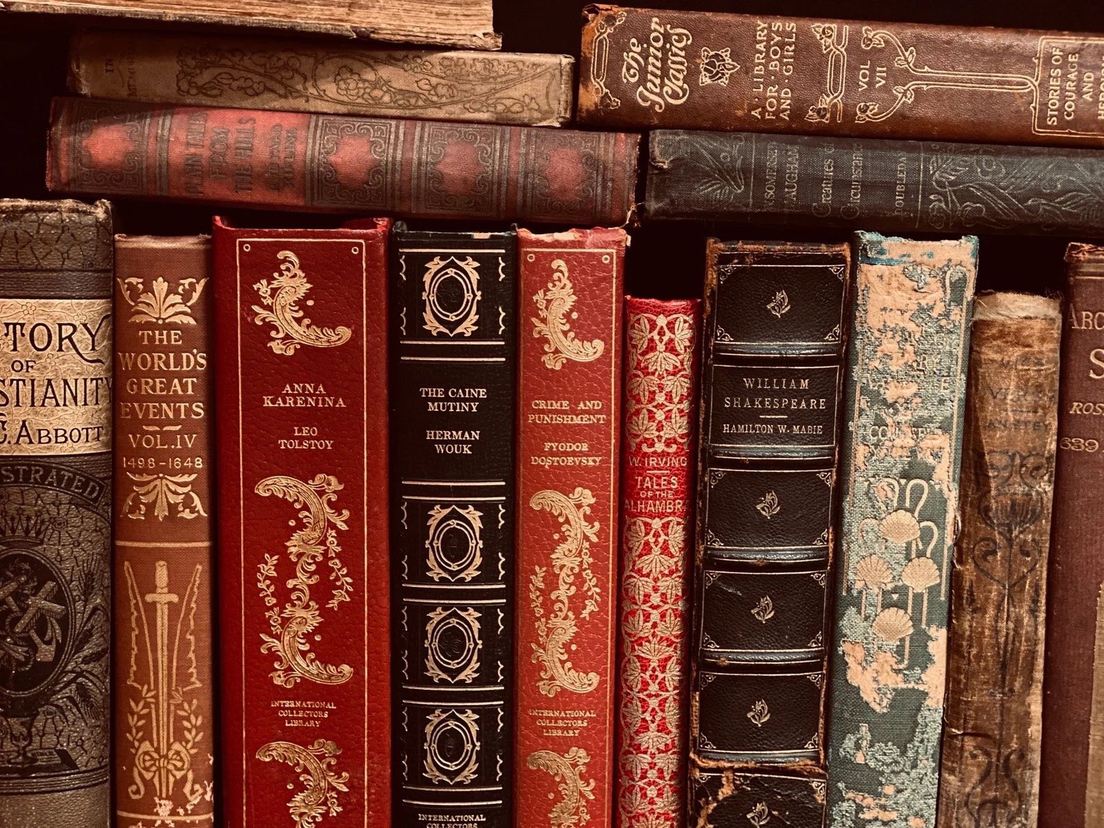 assorted leatherbound vintage books