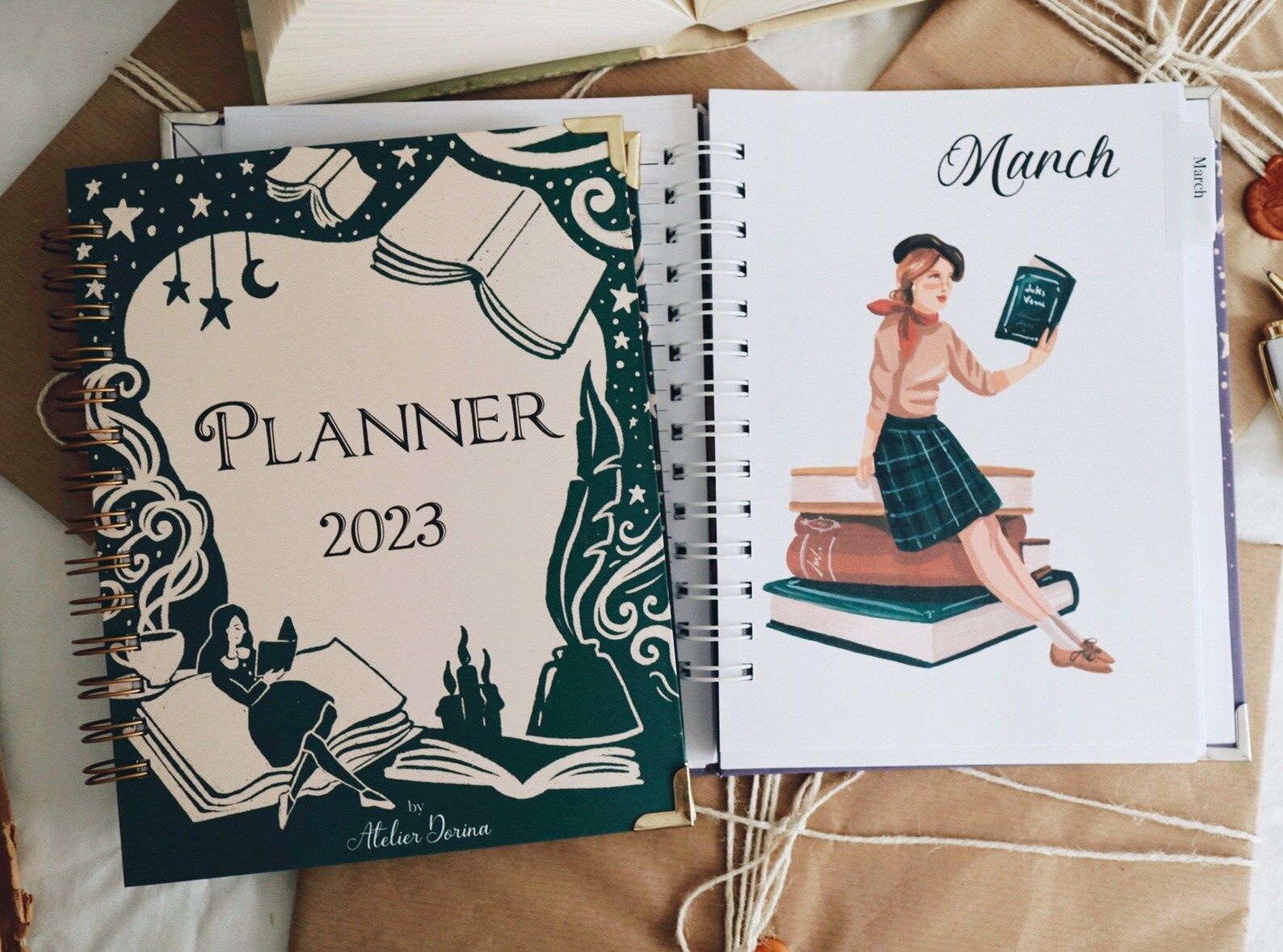 vintage reading illustration bookish planner