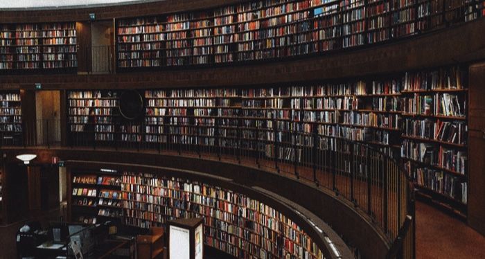 winding curvy library shelves