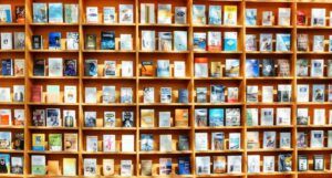 huge bookshelf full of books