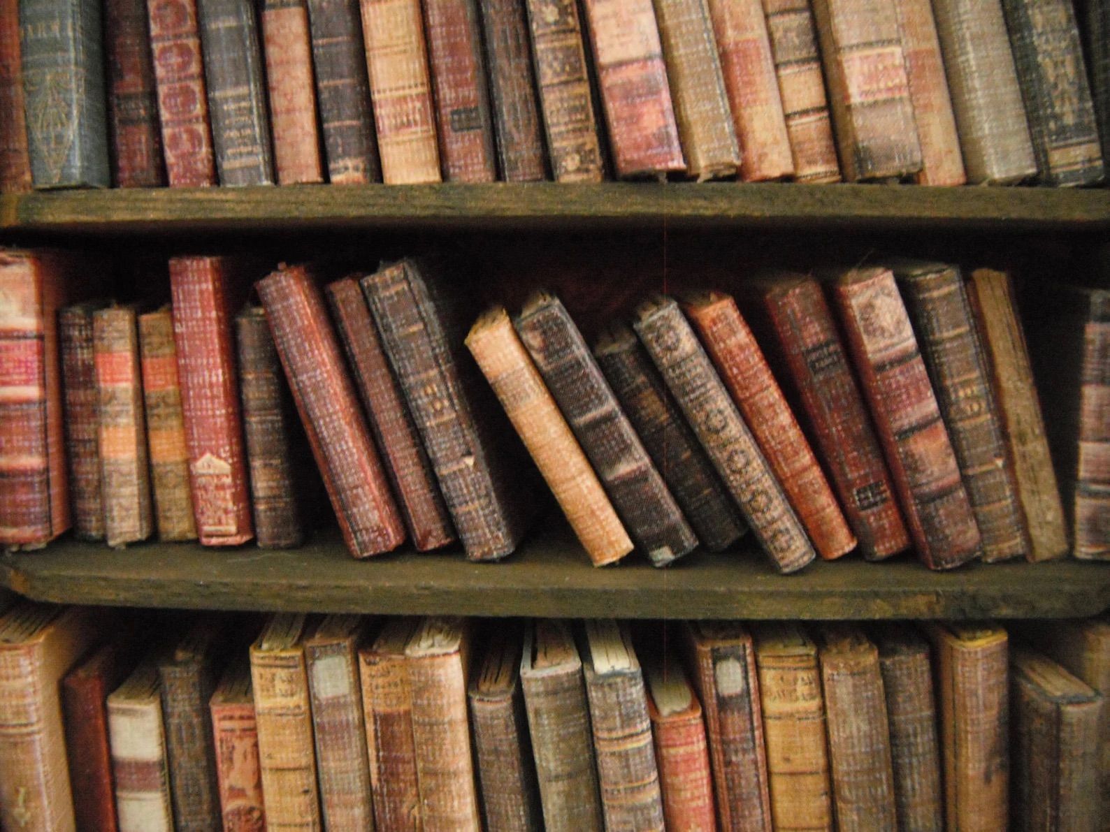 Mini bookshelf with books on the shelves. 