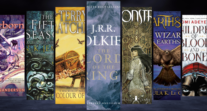 a collage of the fantasy series book covers listed