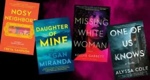 covers of four mystery and thriller books out April 2024