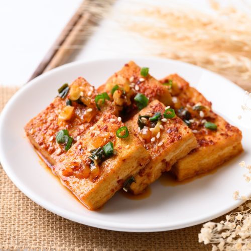 braised tofu on a plate