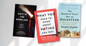 a collage of three covers of books on politics