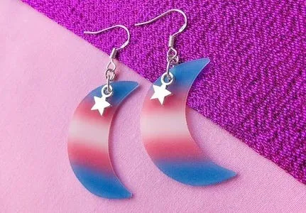 half moon earrings in trans flag colors