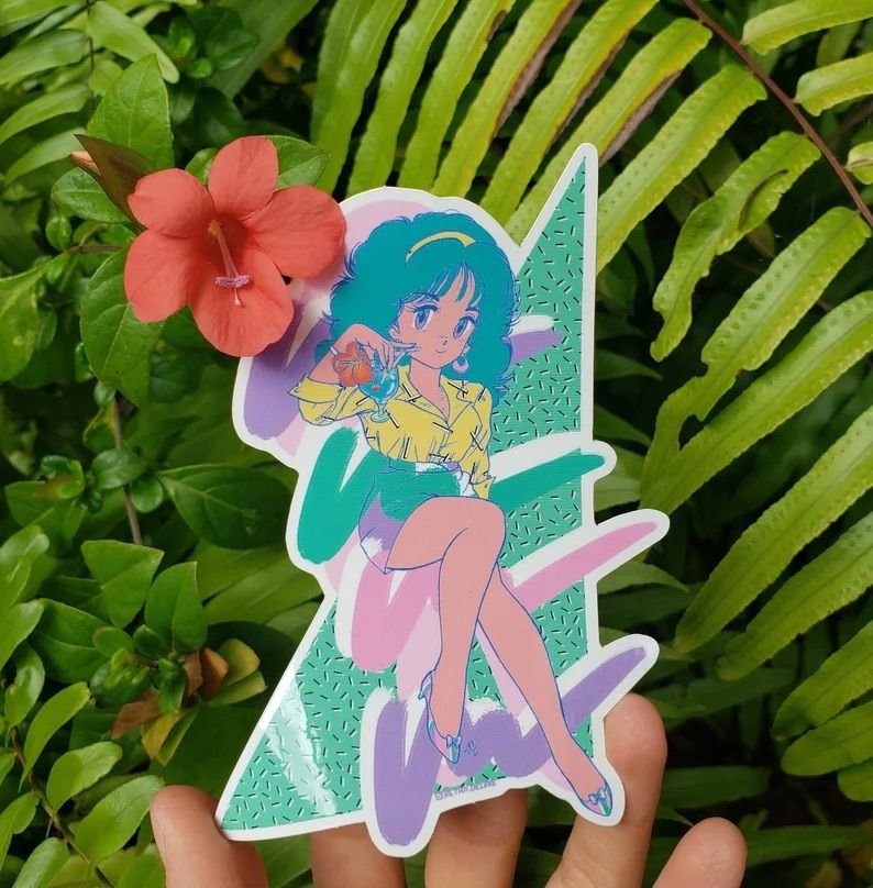 Happy Hour 80s style Anime Office Lady Retro Pastel Vinyl Sticker