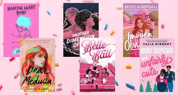 cover collage of pink queer YA books