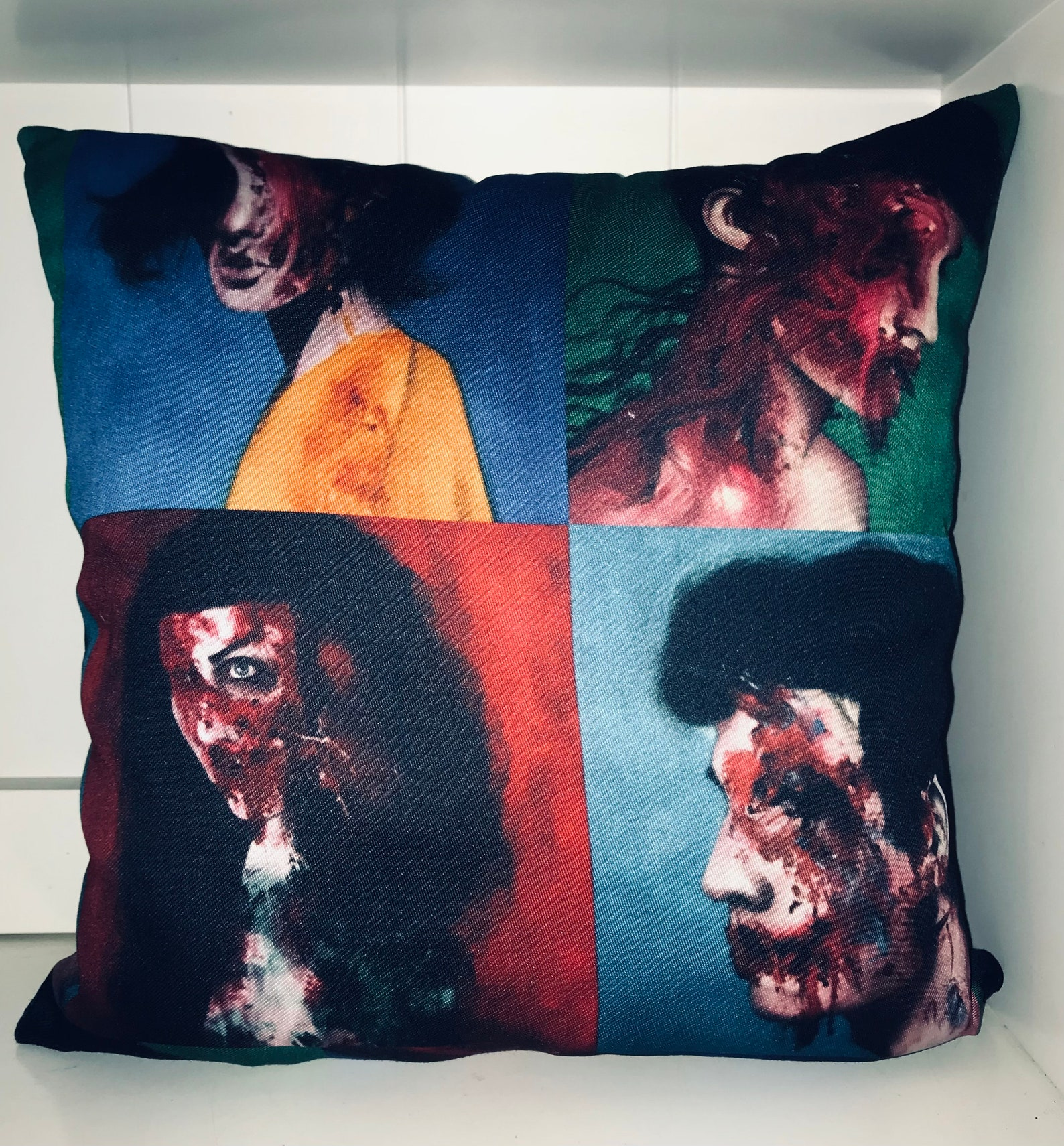 pillow with bloody faces